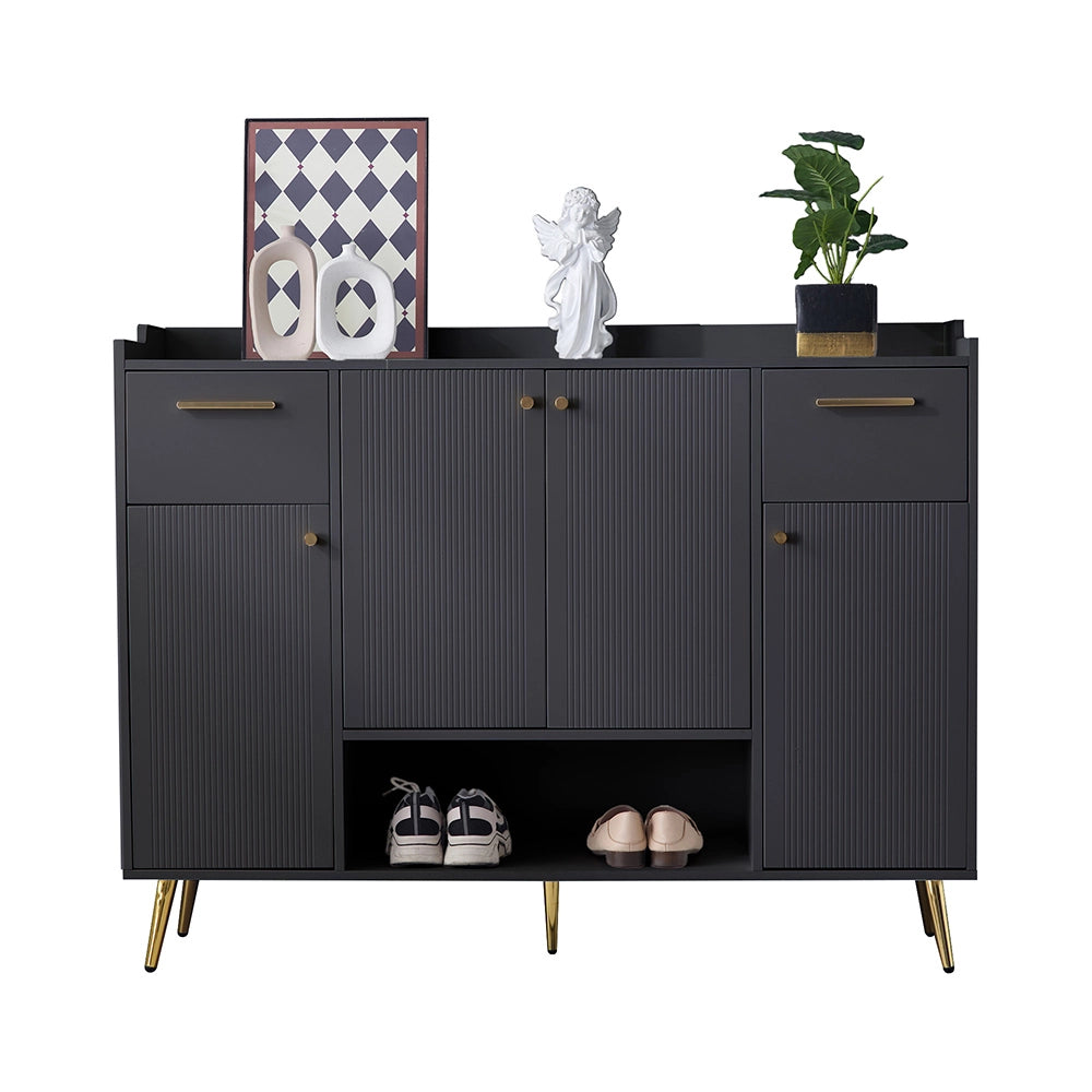 Armoire ?? chaussures - Xylo - L130/l37/H100 - Noir - 2 tiroirs 4 portes
