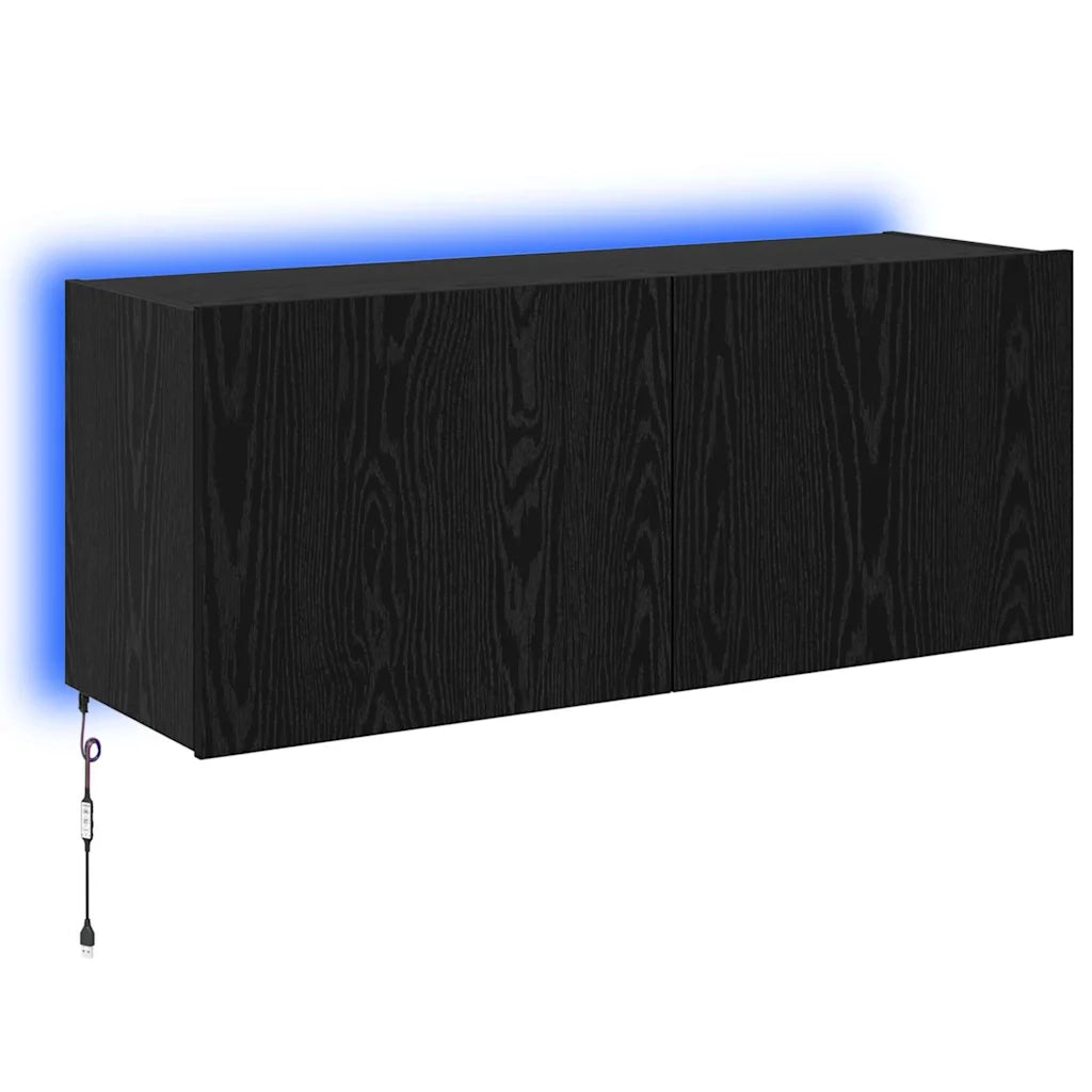 Mobile TV da parete con LED Rovere Nero 100 x 35 x 41 cm 886252