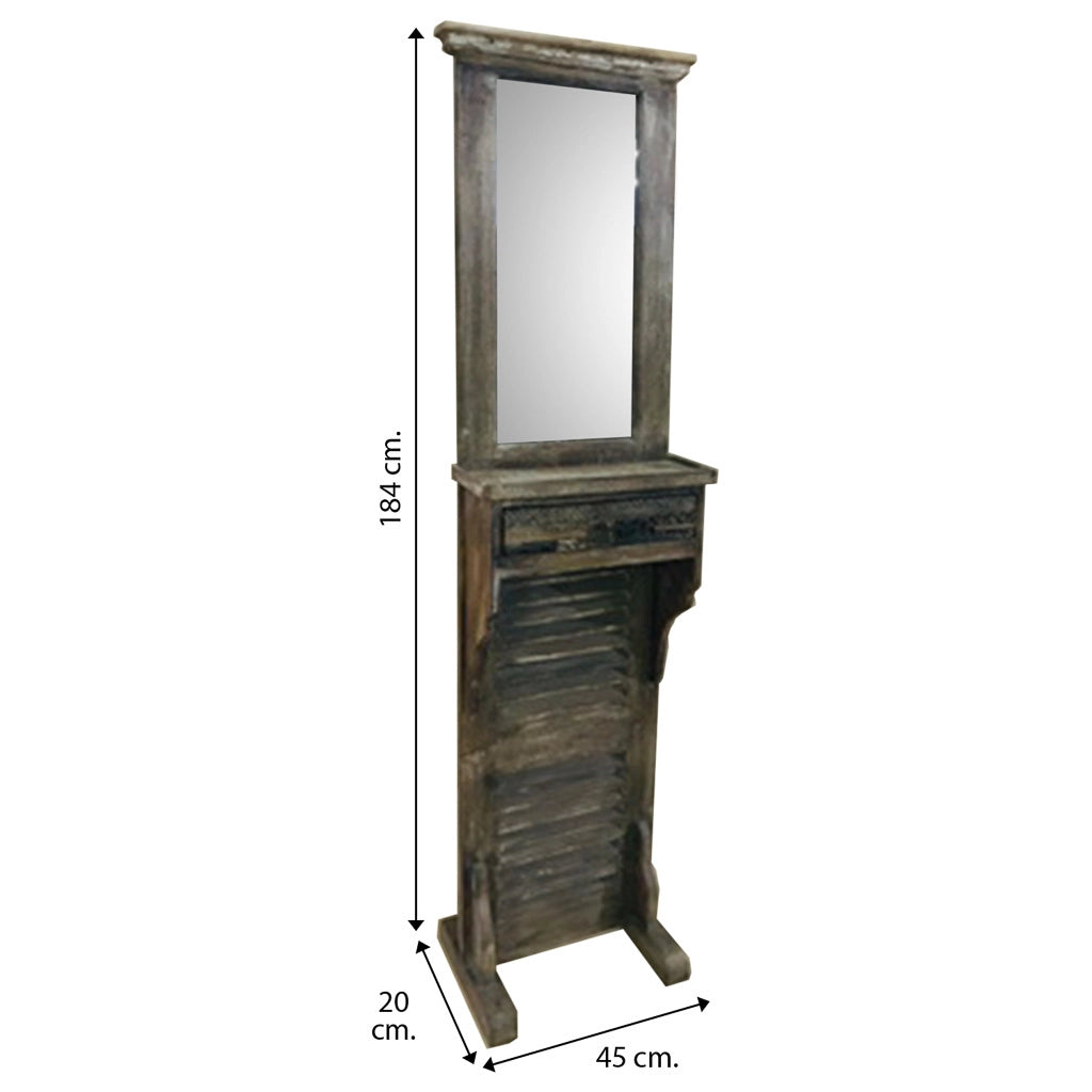 Mobile da ingresso con specchio in legno marrone 45x20x184h