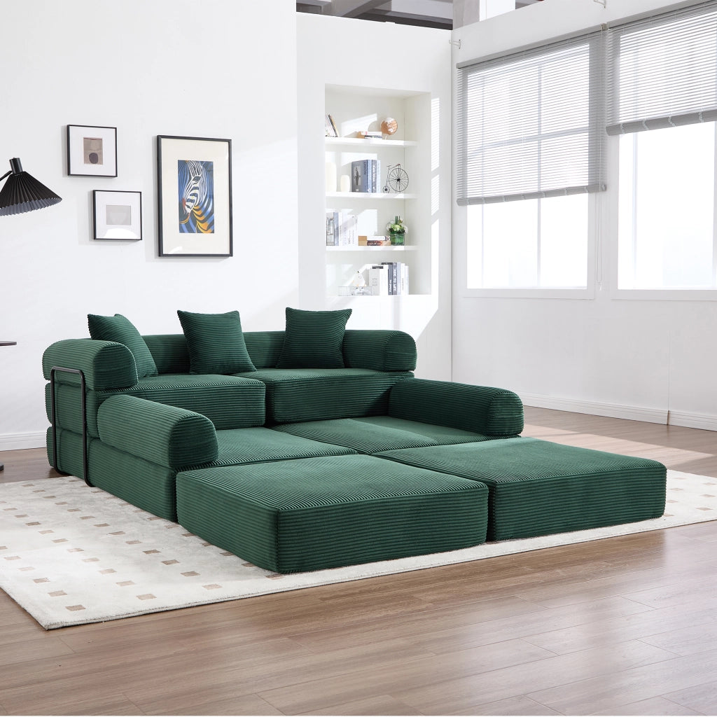 SOFÀ Modulare 270x180x64 cm Verde Smeraldo in Velluto a coste