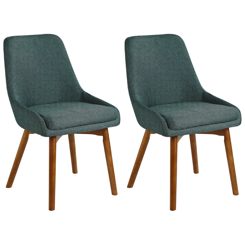 Set di 2 sedie Tessuto in poliestere verde Gambe in legno massello scuro Sedile spesso imbottito