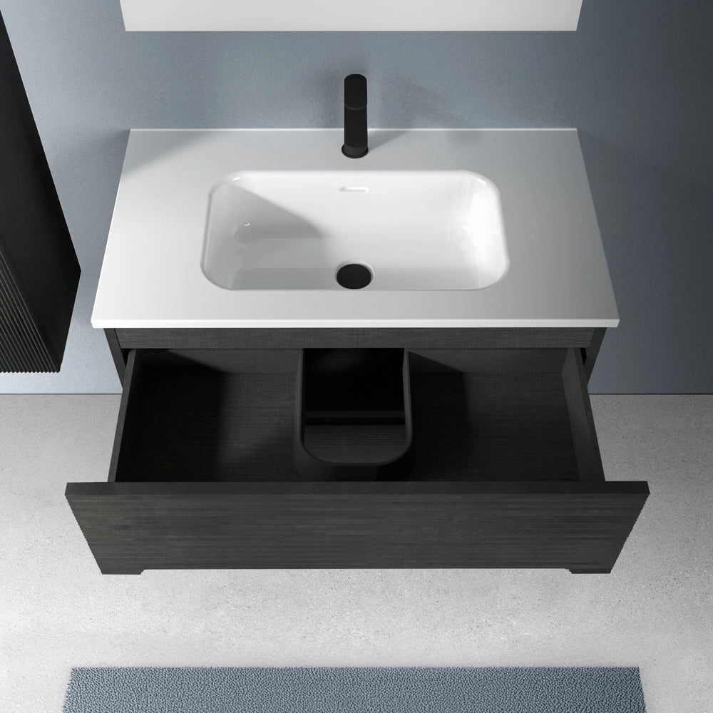 Mobile bagno sospeso 100 lava cannettato 2 cassetti lavabo e specchio Rigo
