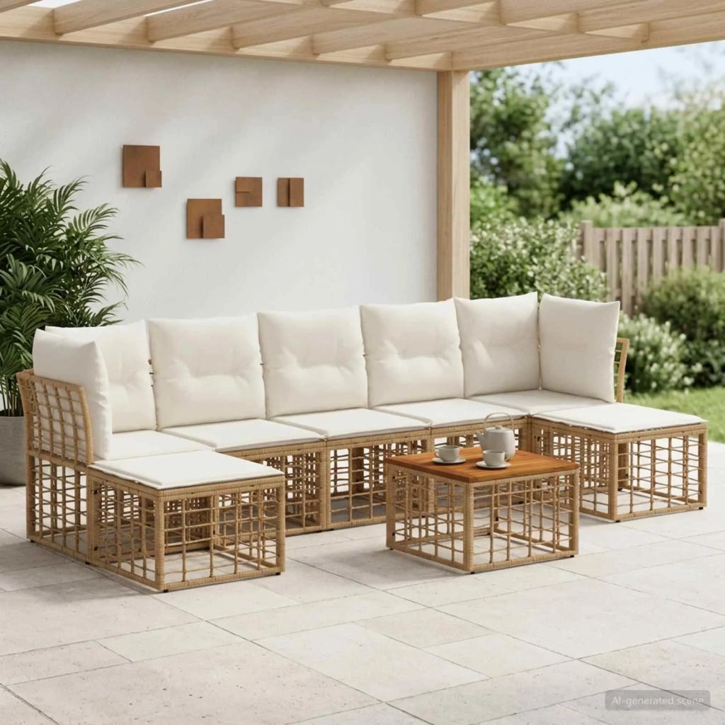Set di divani da esterno 8 pcs Naturale e Bianco Crema 3437532