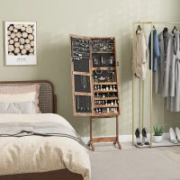 Specchio portagioie con LED, inclinabile, con serratura e 2 chiavi, Marrone rustico