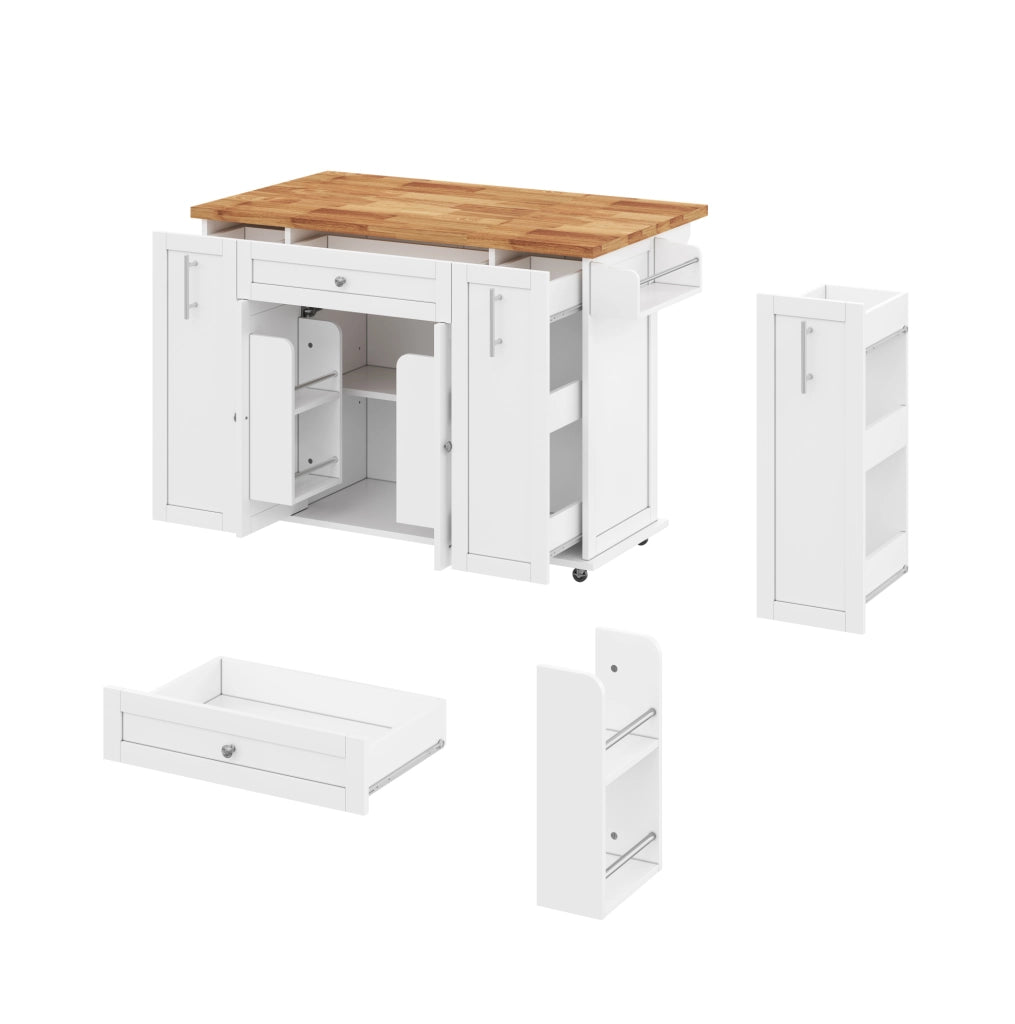 Isola cucina con piano ribaltabile 120/70x87 cm in MDF bianco e naturale