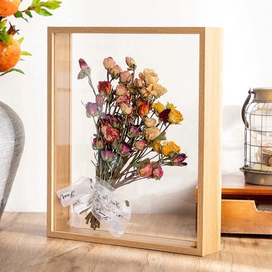 Supporto Fotografico in Legno con Box d'Ombra Display Standard - Vetrata a Doppia Faccia - 21,2 x 31 cm - Colore Legno Marrone