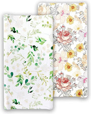 Tela di protezione per lettino con fascia di stiro per neonati, materasso di protezione per lettino, copertura per lettino con tessuto stretch per neonati, copertura per lettino per neonati, 81 cm x 40 cm (verde + fiori)