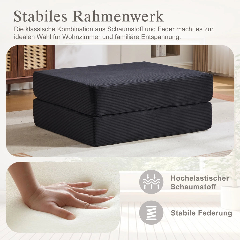 POUF pieghevole convertibile 109x95x43 cm in corduroy nero