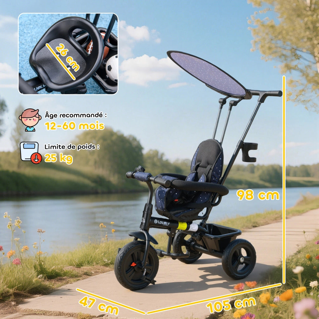 Triciclo per Bambini Pieghevole con Cestino ¨C zephmum ¨C Blu e Nero 105x47x98 cm