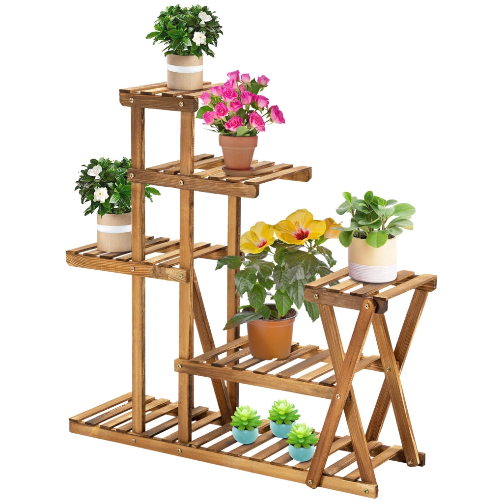 Scaffale per Piante con 5 Livelli in Legno ¨C Zephmum ¨C 98x28x95 cm Carbonizzato