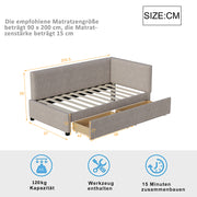 Letto a panca 90x200 cm - Xylo - 2 grandi cassetti, rete a doghe, Grigio