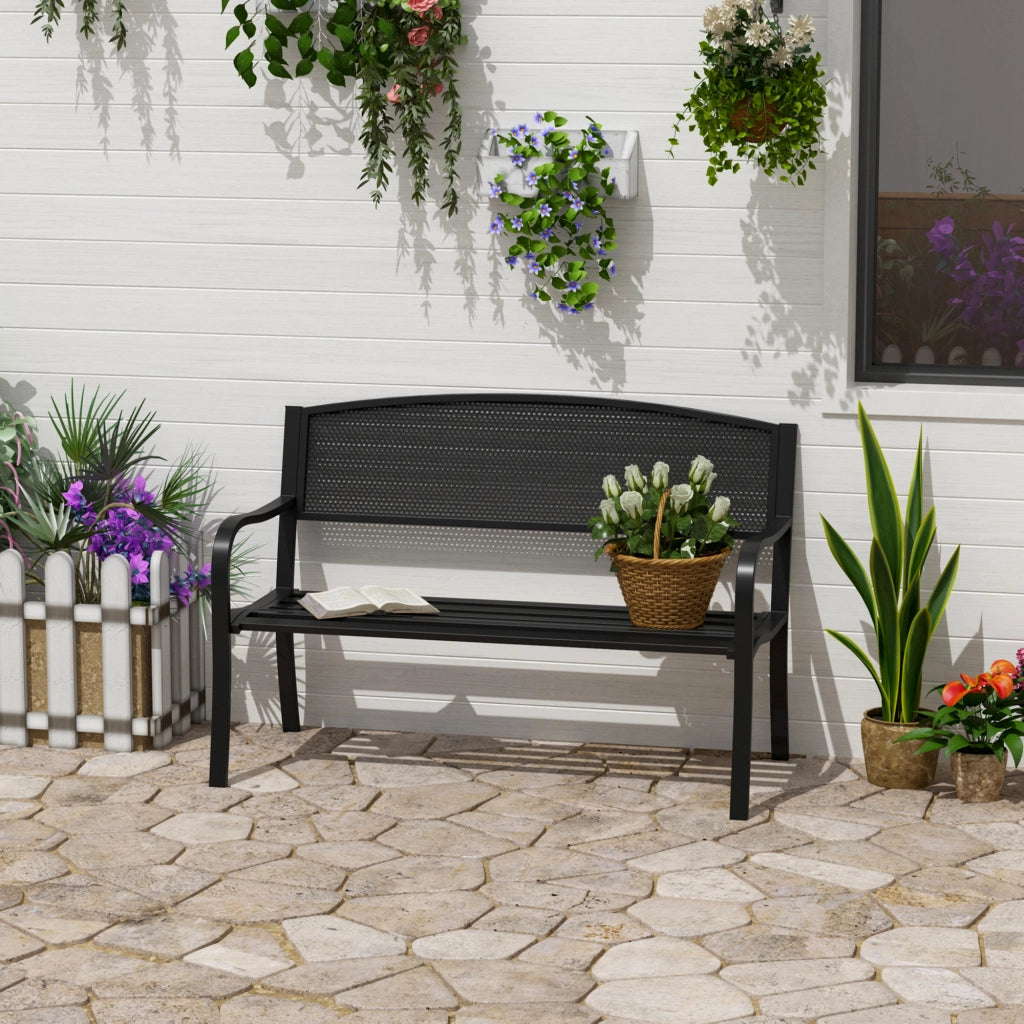 Panchina da Giardino Esterno ¨C zephmum ¨C Metallo Nero 127x60x85cm