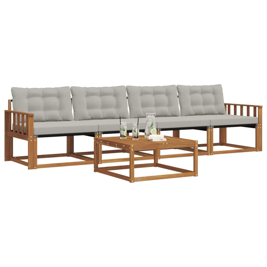 Set di divani da esterno 5 pcs Grigio Naturale e Chiaro