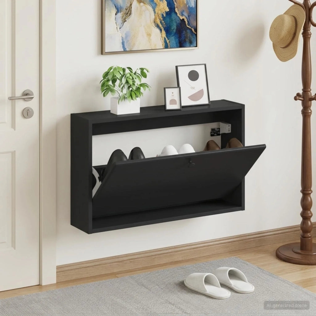 Mobiletto per Scarpe da Muro BREDA 71 x 17 x 43 cm Nero 897506