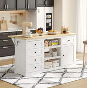 Isola cucina 150x65x75,5 cm bianca - 5 cassetti, prese integrate