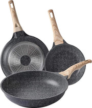 Set di protezione contro la griglia 20/24/28 cm | Miglior rivestimento antiaderente in titanio svizzero | 100% PFOA libero | Padella per pietra