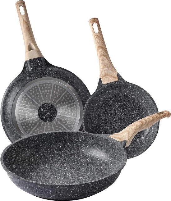 Set di protezione contro la griglia 20/24/28 cm | Miglior rivestimento antiaderente in titanio svizzero | 100% PFOA libero | Padella per pietra