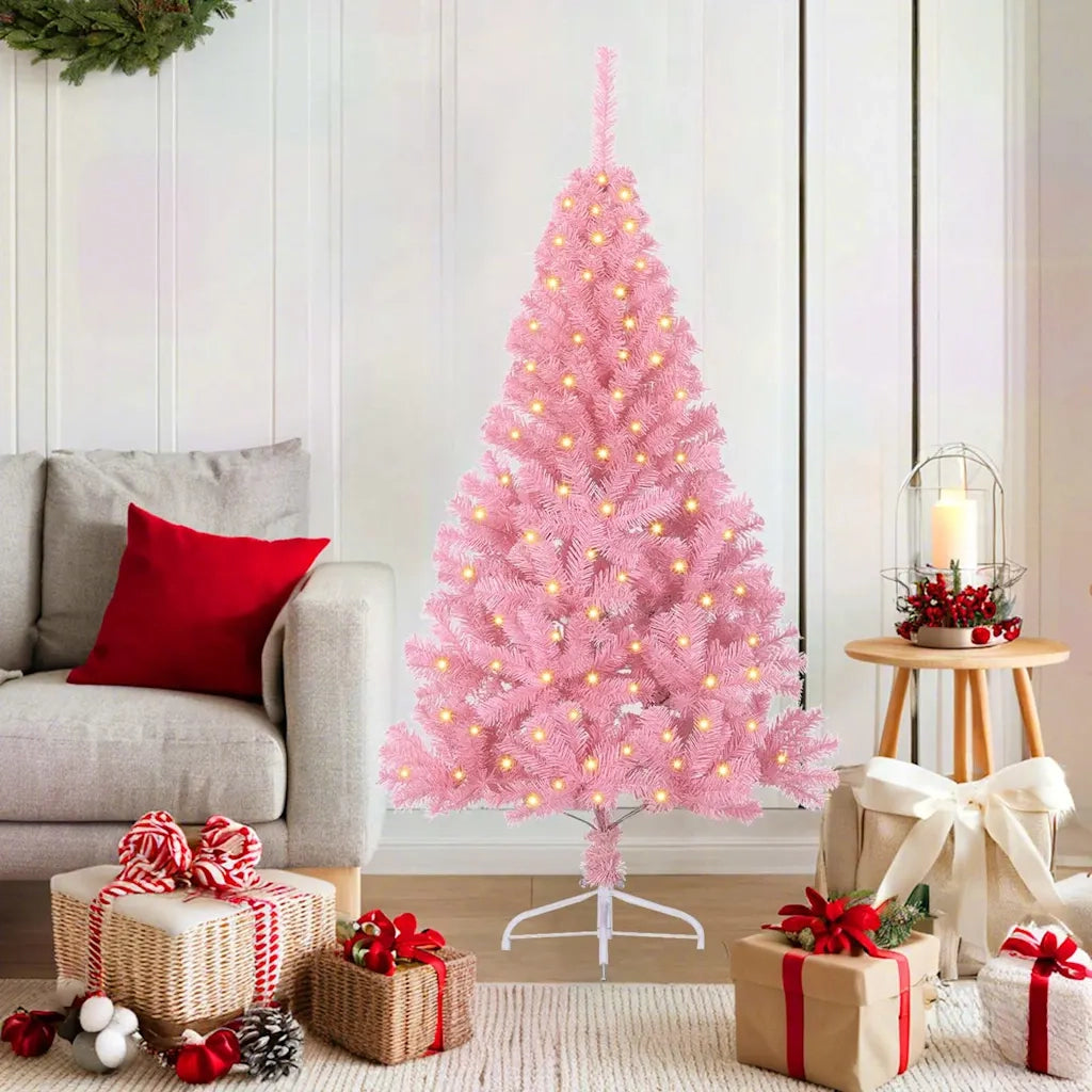Albero di Natale artificiale con luci integrate Rosa 150 cm PVC 3397059