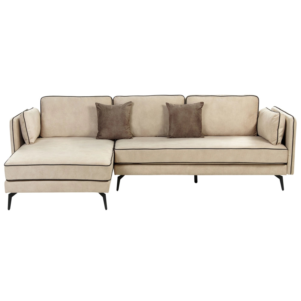 Divano 3 posti angolare regolabile lato destro in velluto beige stile moderno design classico