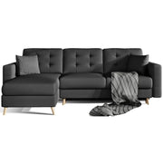 Canapé d'angle convertible HASGARD 3 places noir 248x162 cm – coffre et pieds bois Divano angolare trasformabile HASGARD 3 posti nero 248x162 cm - con vano contenitore e piedi in legno