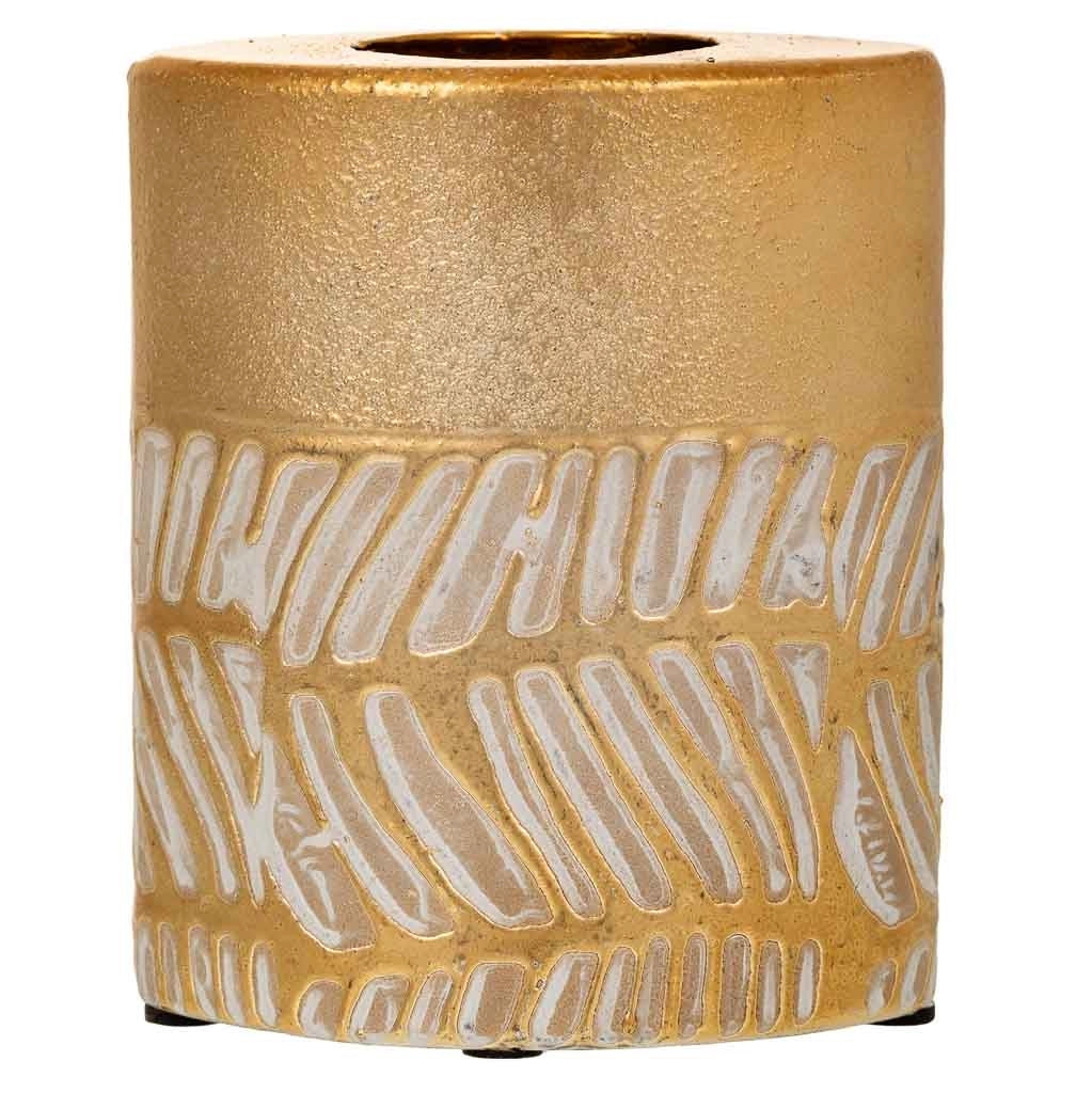 Portacandele in ceramica dorata 10,5x6,5x12,5h