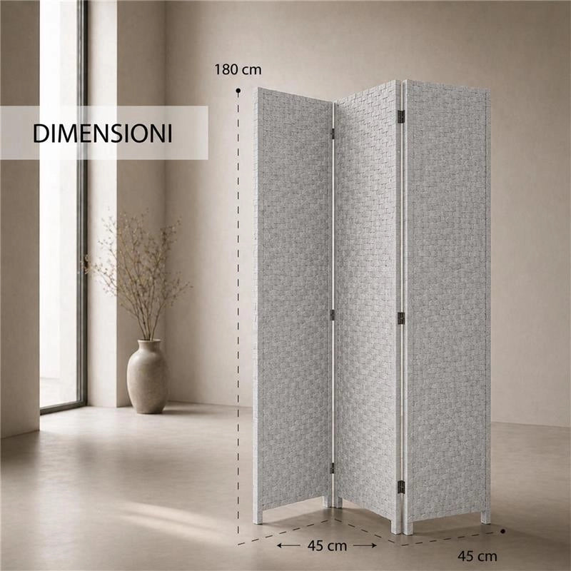SEPARE' CON TRE PANNELLI IN PLASTICA GRIGIO CON STRUTTURA IN LEGNO MISURE: 180X135CM