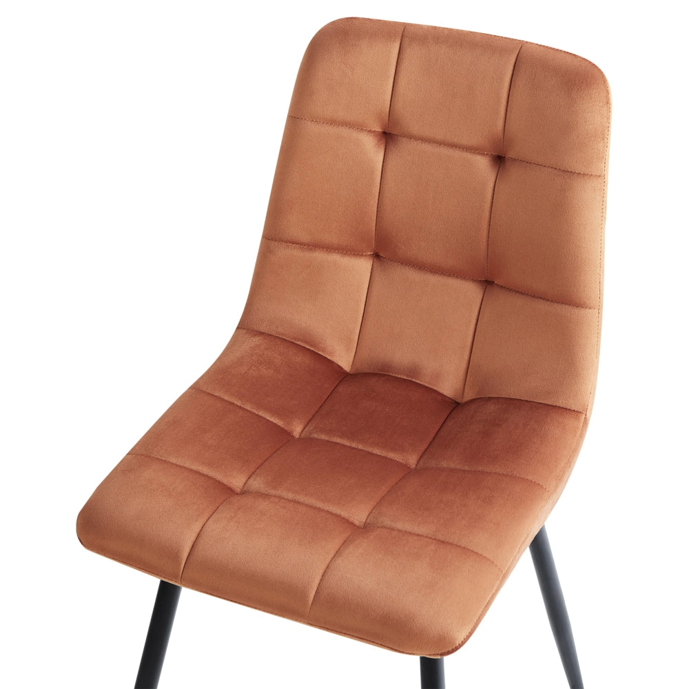 Set di 4 sedie da pranzo in velluto arancione gambe in ferro stile moderno