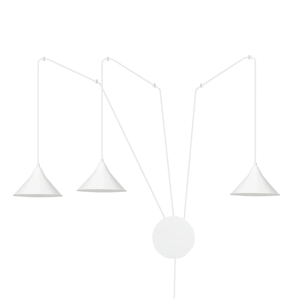 Sospensione Minimal 3 Luci Fujin In Acciao Bianco E Paralume A Cono
