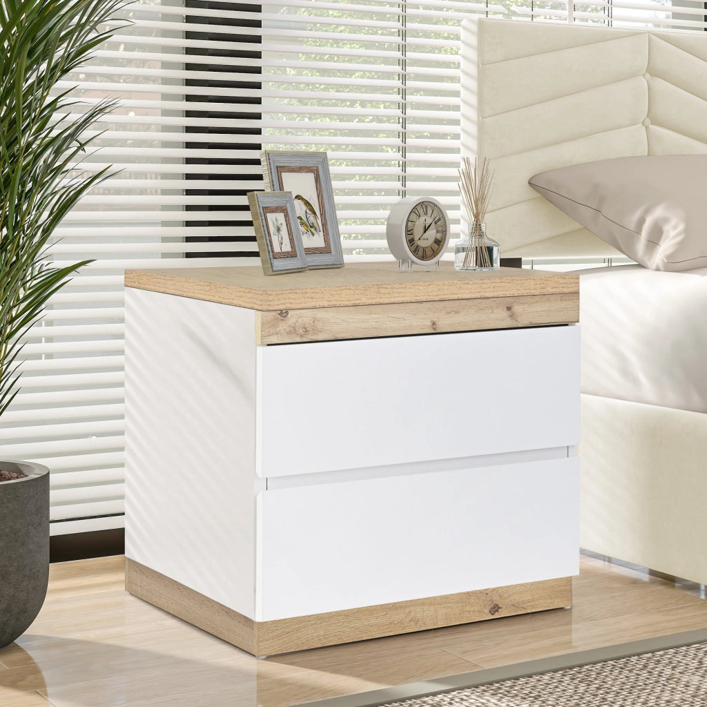 COMODINO classico con 2 cassetti bianco e rovere