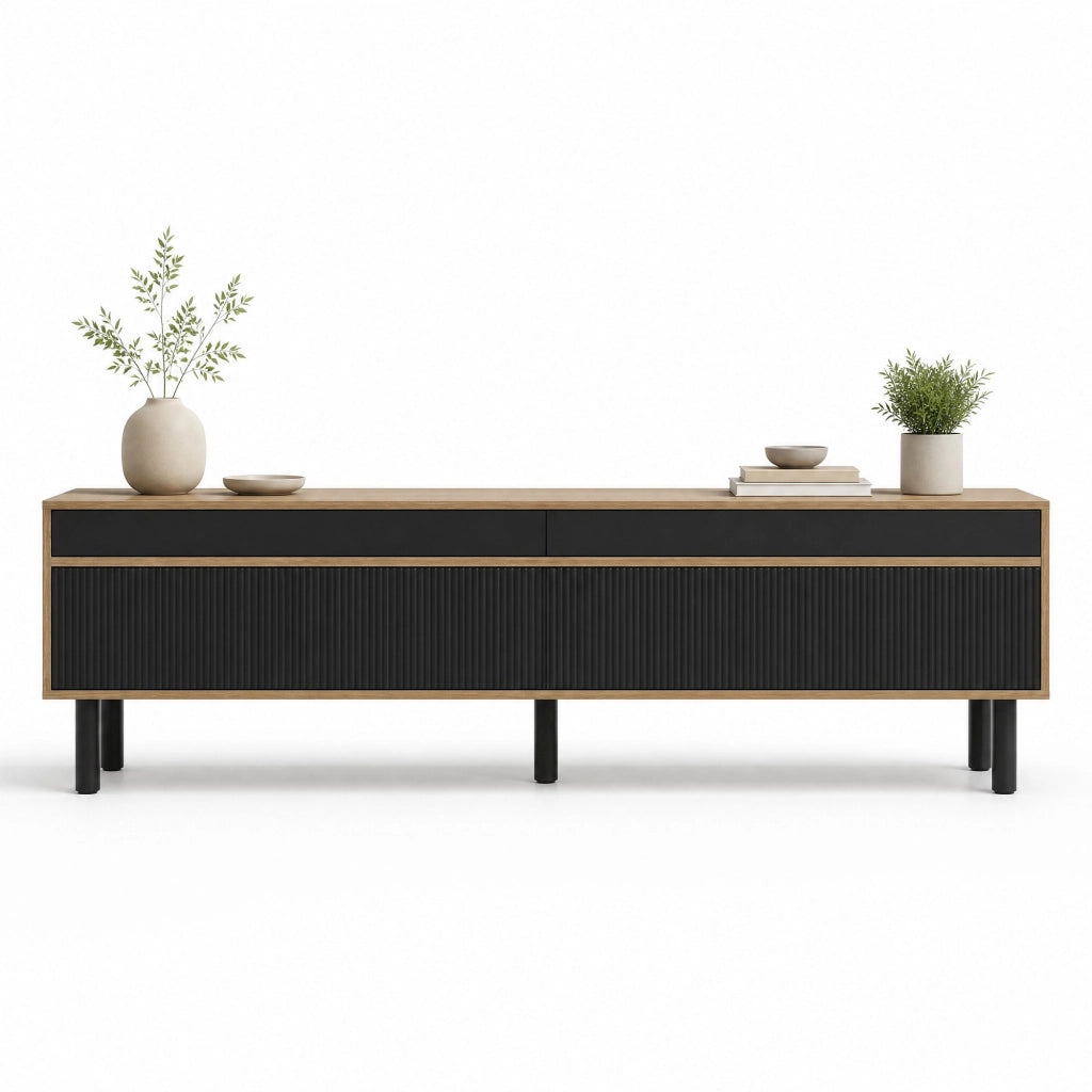 MOBILE TV con 4 ante 170 x 38 x 47,7 cm MDF e truciolare nero e naturale