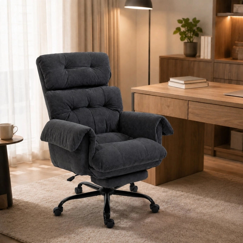 SEDIA UFFICIO Girevole Reclinabile con Poggiapiedi 80x77x108-116 cm Grigio Scuro