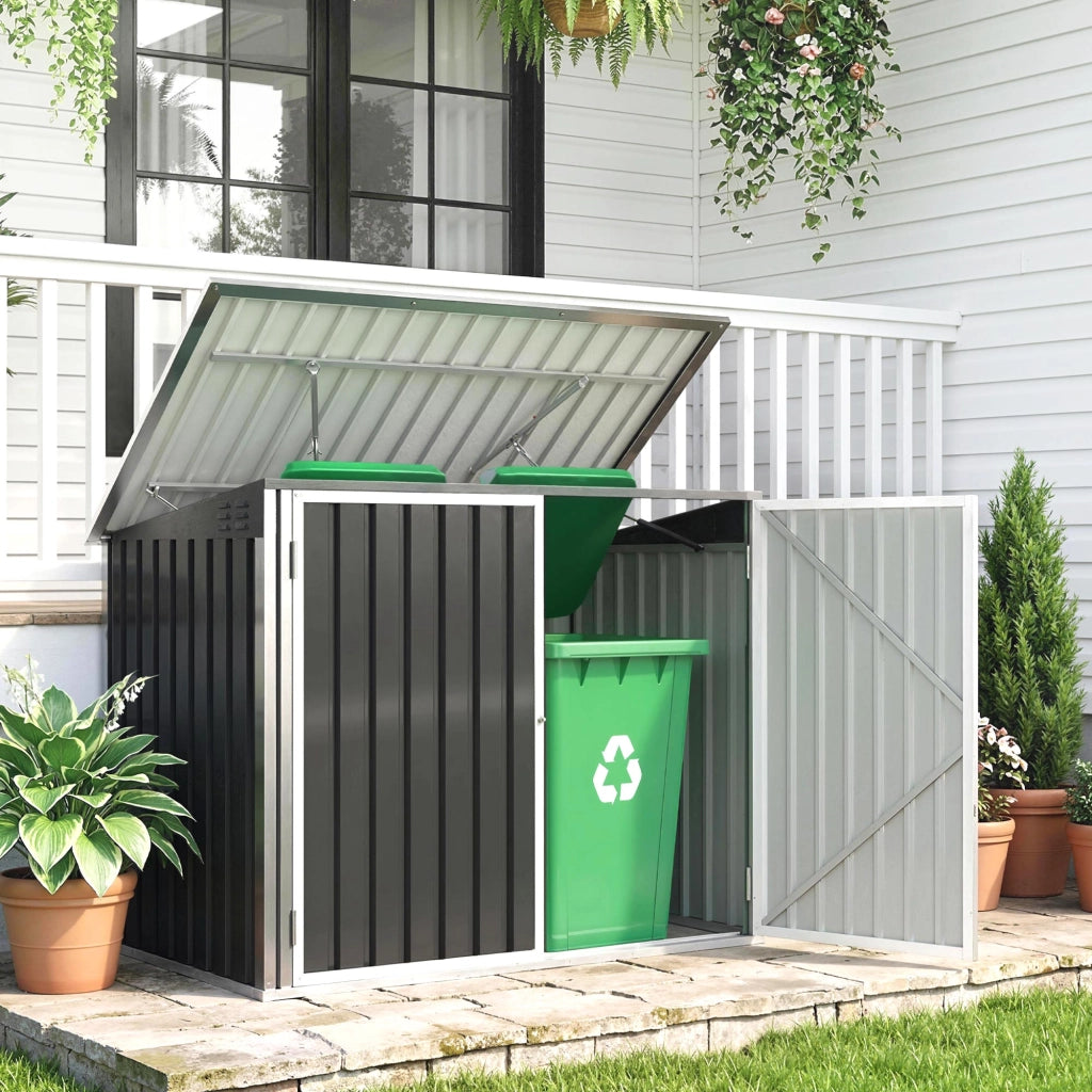 Capanno Giardino, Organizer Bidoni Spazzatura Orizzontale, Grigio Scuro
