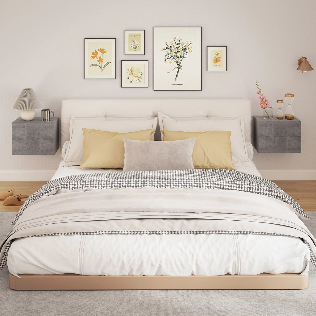 Set di 2 Comodini Sospesi con 2 Cassetti Moderni e Salvaspazio, 40x29x30 cm, Grigio Cemento