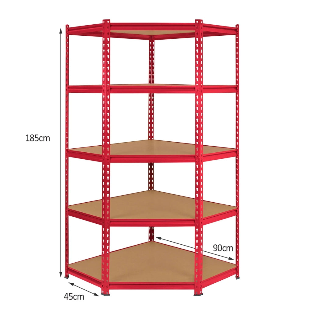 Set Scaffali Metallici ad Angolo 3 Pezzi 90x45x183 cm 5 Ripiani Rosso