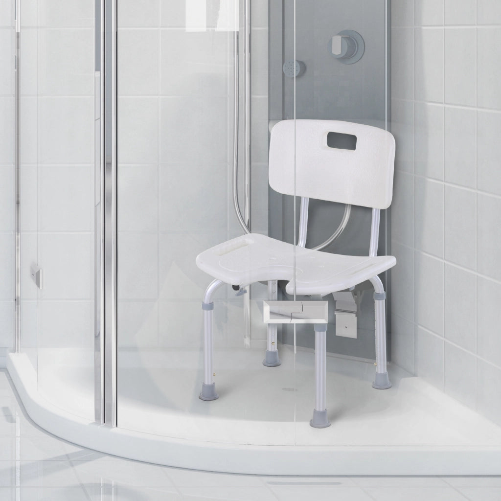 Sedia Doccia Regolabile in Altezza ¨C Zephmum ¨C Bianco Argento Alluminio PE 48x42x71-83.5 cm