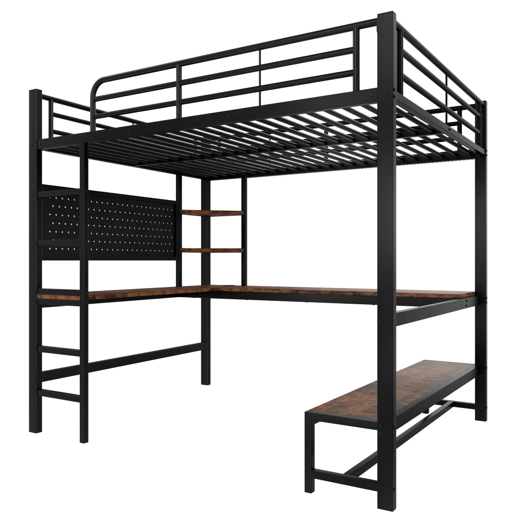 Letto a castello nero in metallo con scrivania led usb-c 140x200 cm