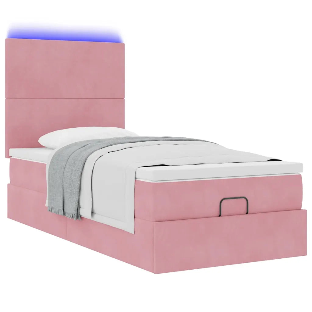 Struttura Letto Pouf con Materassi Rosa 100x200 cm Velluto