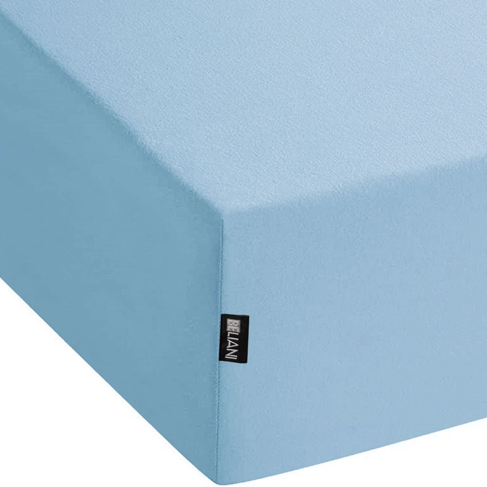 Lenzuolo con angoli cotone azzurro 180 x 200 cm coprimaterasso elasticizzato modello classico a tinta unita camera da letto classica