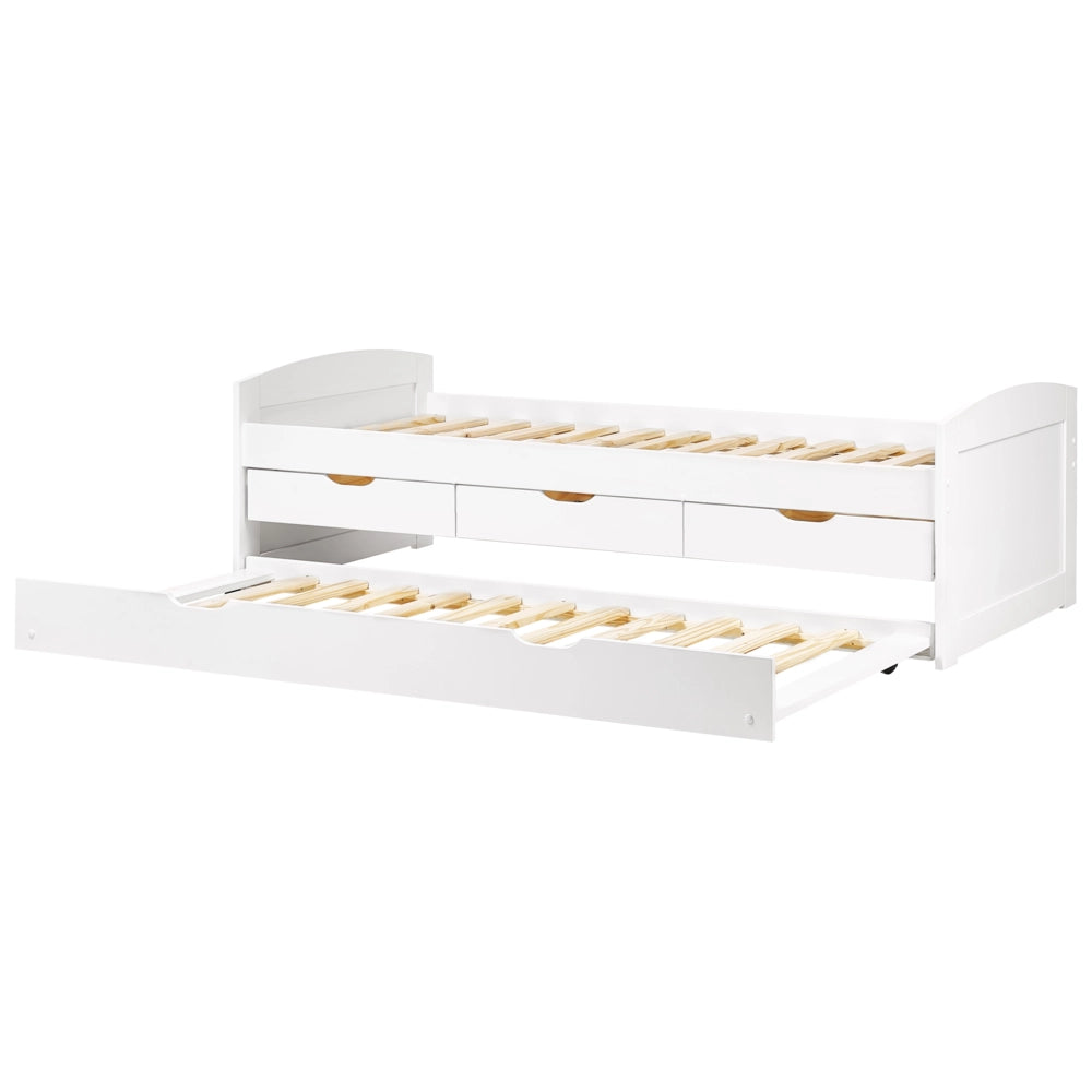 Letto estraibile per bambini in legno di pino bianco UE a misura singola Telaio Extra Silde Out con cassetti di stoccaggio