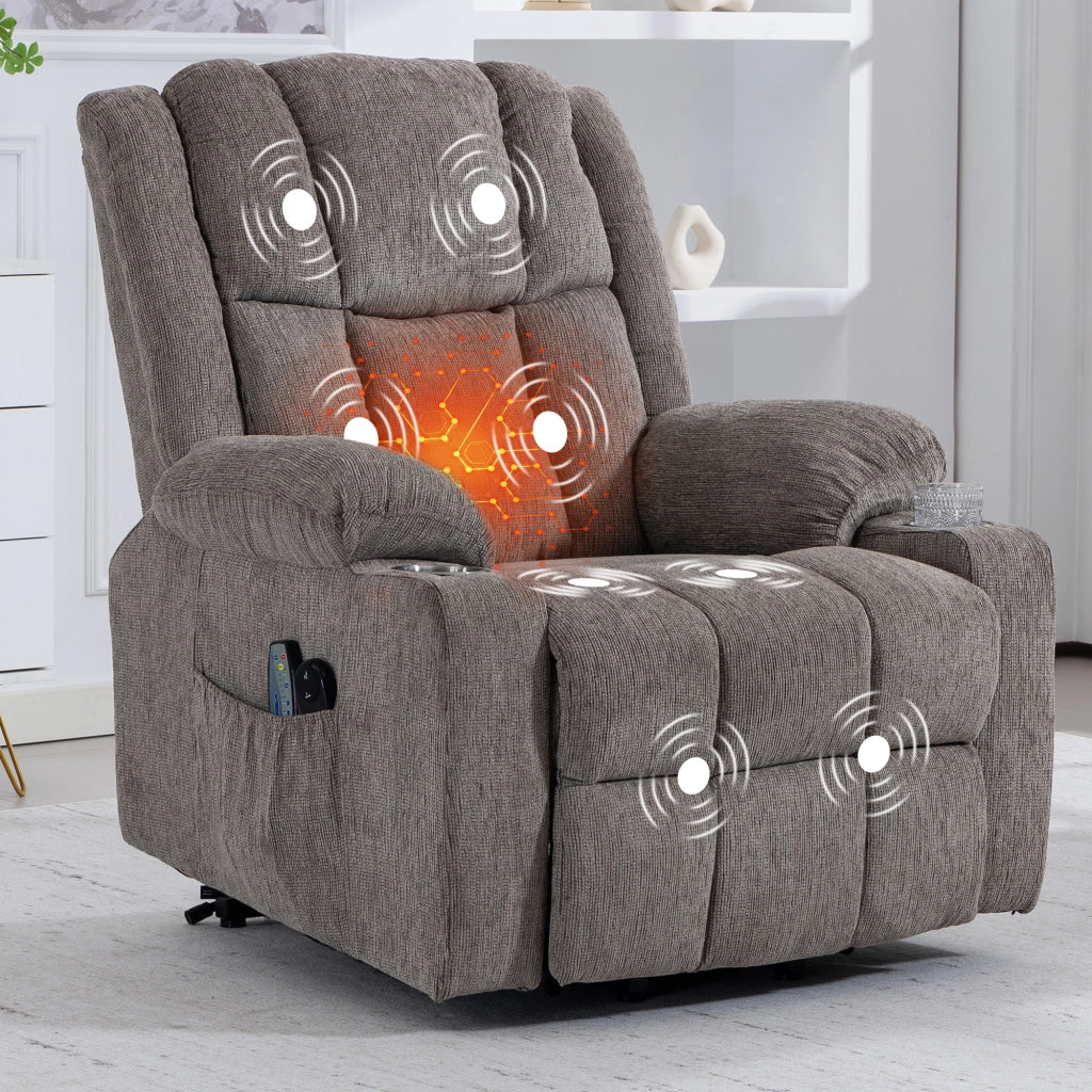 Poltrona Relax Elettrica Reclinabile con Massaggio, Alzapersona e Poggiapiedi ¨C MINIMAL ¨C Marrone Chiaro