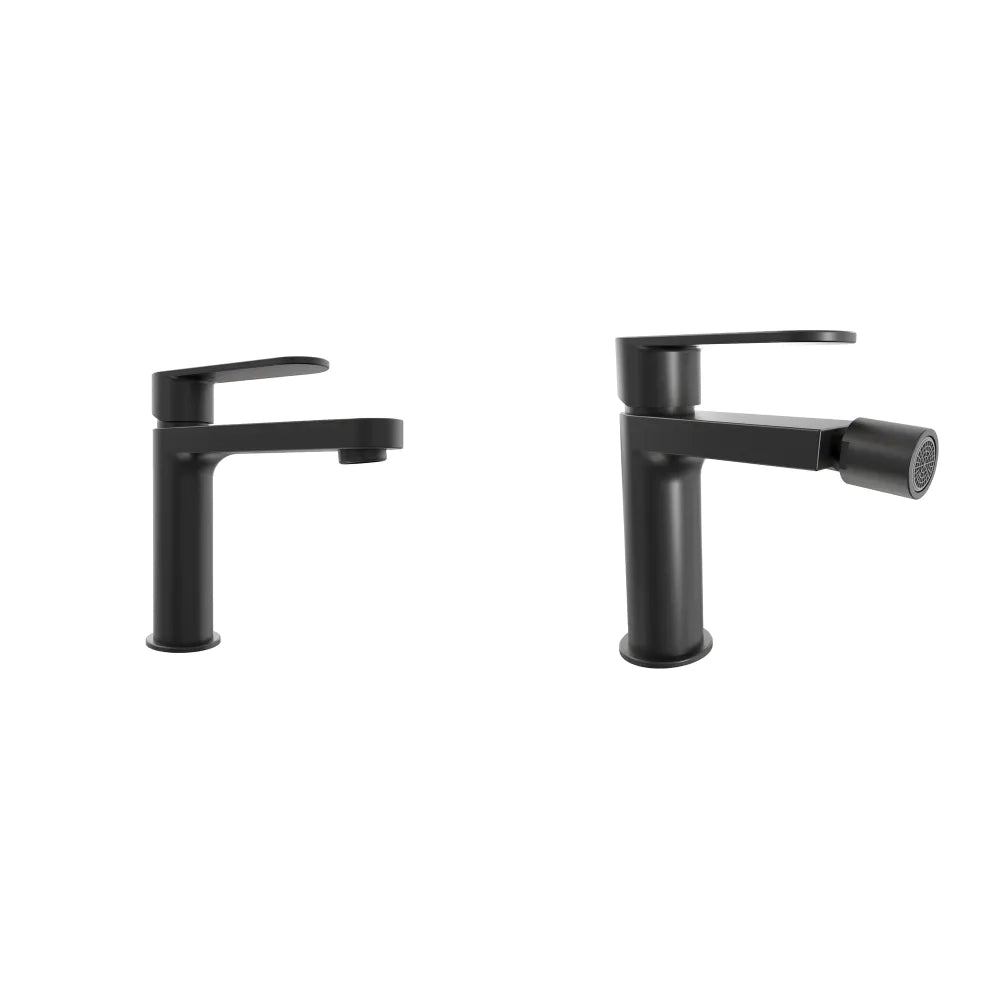 Coppia miscelatori lavabo 16cm e bidet nero opaco senza scarico | Margot