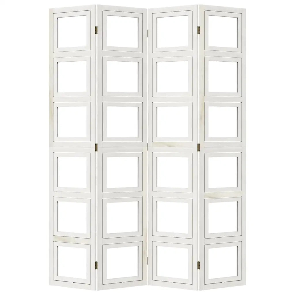 Divisorio Ambienti 4Pannelli Bianco Legno Massello di Paulownia 358691