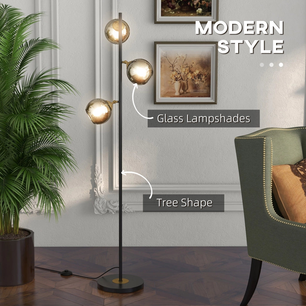 Lampada da Terra con 3 Paralumi Ø36x162 cm in Metallo Nero e Grigio