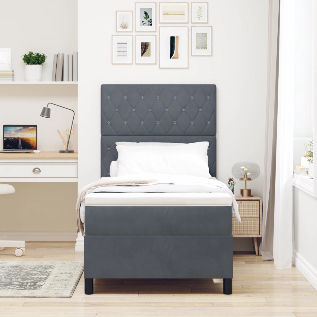 Letto Box Spring con Materasso e LED Grigio Scuro 90x200 cm Velluto