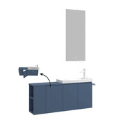 Set mobile lavabo con specchio (2 pezzi) "Ferla 110" - 40 x 22 x 45 cm - Blu opaco