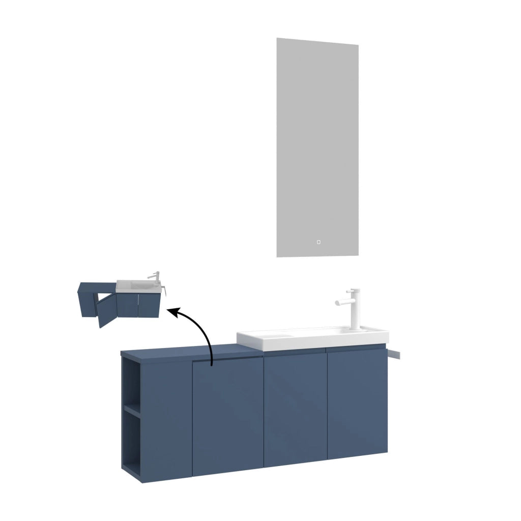 Set mobile lavabo con specchio (2 pezzi) "Ferla 110" - 40 x 22 x 45 cm - Blu opaco