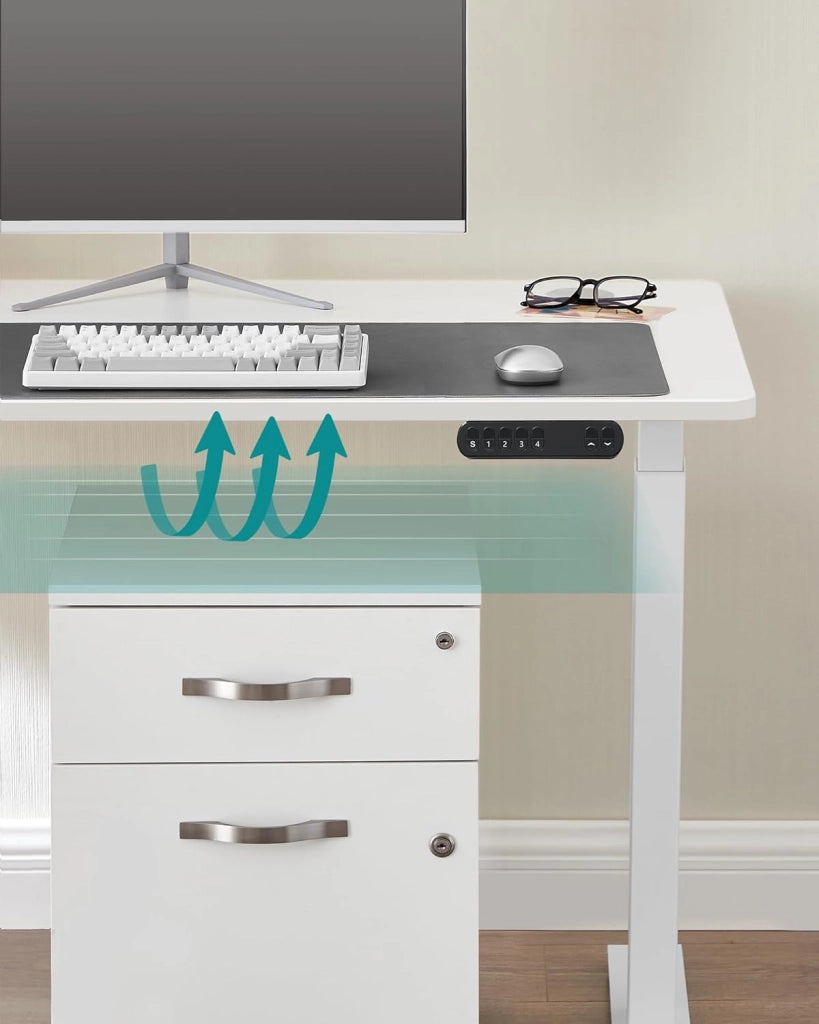 SONGMICS Supporto Scrivania Elettrico Regolabile in Altezza, Struttura Tavolo da Lavoro con Motore, senza Piano, con Ganci, Regolazione Continua, Funzione Memory, Acciaio, Bianco LSD019W01