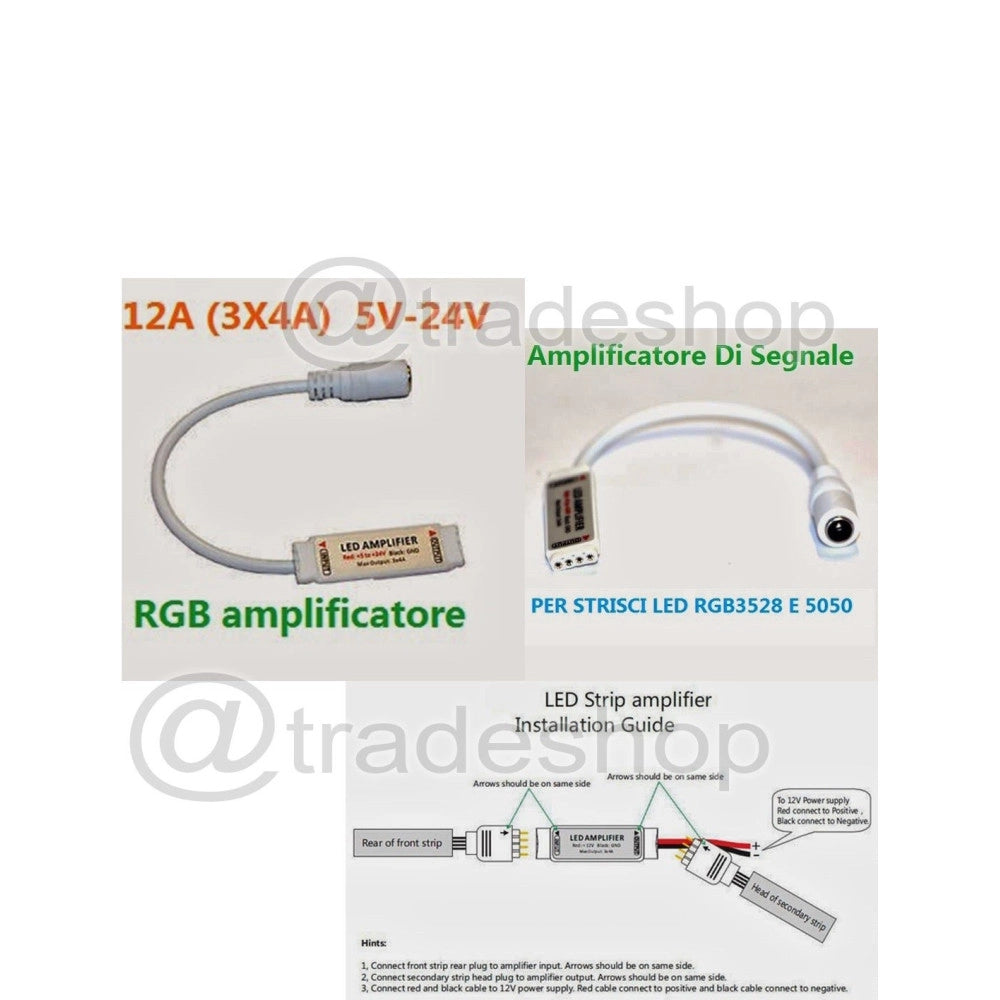 Trade Shop - Amplificatore Di Segnale Per Striscia Led Rgb 3528 5630 Strip Light 12v 3x4a -
