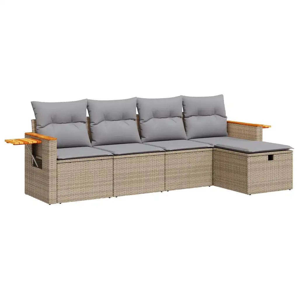Set Divano da Giardino 5 pz con Cuscini Beige in Polyrattan 3325958