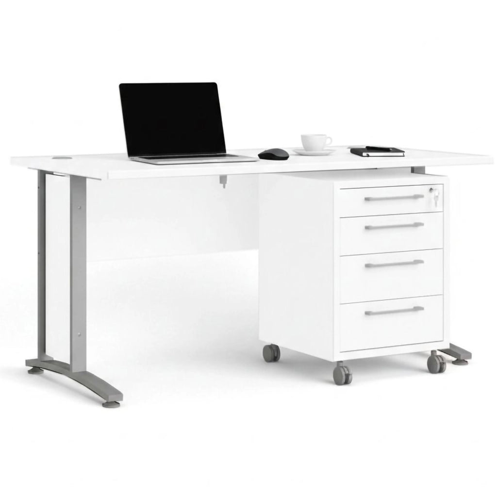 Scrivania Azzaro, Scrittoio multiuso, Tavolo per ufficio porta PC, Piano di lavoro, 150x80 h75 cm, Bianco e Grigio
